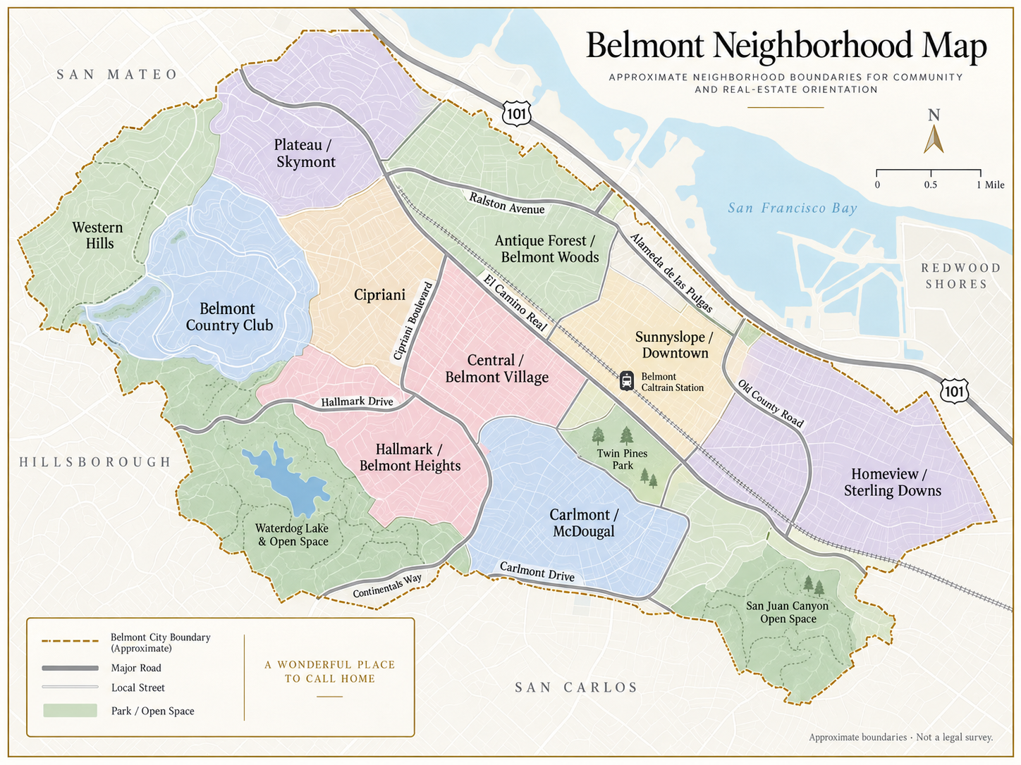 Illustrated Belmont neighborhood orientation map